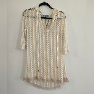 Solitaire Swim Cream Lace Hoody Swim Cover-Up Size L
